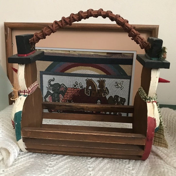 Rare Vintage 70’s Handmade Wood Snowman Basket - Picture 5 of 7